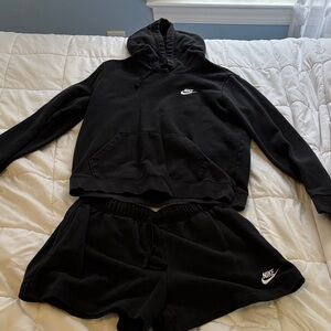 Nike Black Hoodie and Shorts Ensemble
